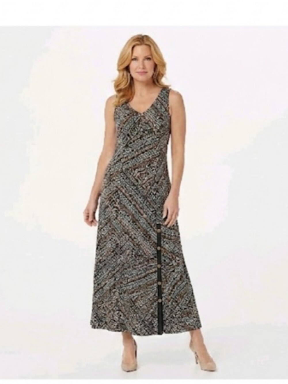 Susan Graver Liquid Knit Maxi Dress S Snap Slit City Boho Casual #8400
